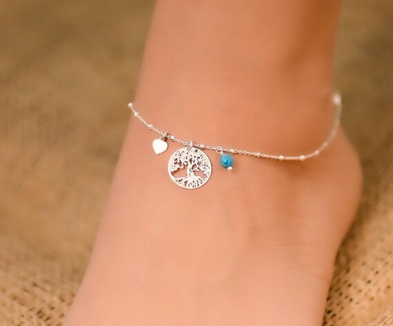 thumbnail image 2 of Sterling Silver 925 Turquoise Double Chain Anklet – Adjustable 10" UK-Made 2 of 4