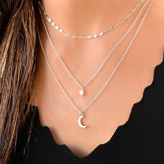 Collana con stella e luna, Collana con catena cubana in argento, Collana con occhio diabolico, Collana importante, Gioielli celestiali, Regalo per lei - Italia