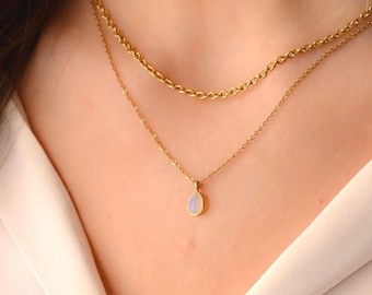 Double Chain Necklace, Dainty Gold Necklace Stack, Layering Chain Set, Layered Gold Necklace Set, Opal Necklaces for women