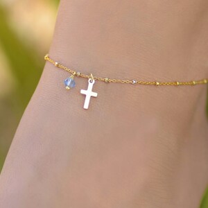 Gold Cross Anklet, Anklets for Women, Anklet, Ankle Bracelet for Women, Cross Ankle Bracelet Gold, Anklet with Birthstone and Cross