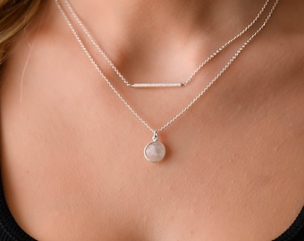 Double Layer Moonstone Necklace, Moonstone Necklace, Moonstone Sterling Silver Pendant Necklace, Layered Necklace Set, Moonstone Jewelry Set