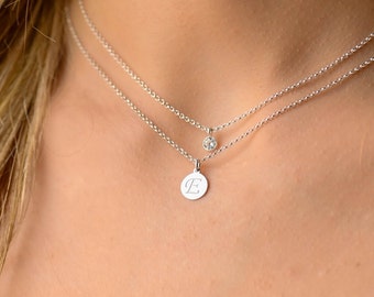 Double Layered Initial Necklace Set, Layered Necklace, Double Layer Initial Necklace Silver Chain, Necklaces for Women Initial Jewelry Set