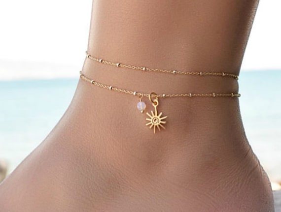Gold ankle bracelet etsy discount