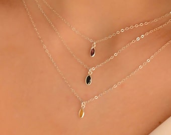 Dainty Marquise CZ Pendant Necklace: 925 Sterling Silver Layering Necklace