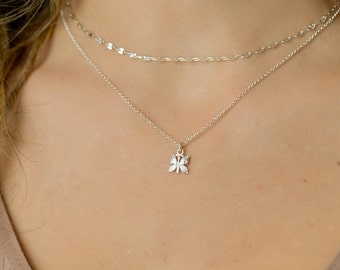 Double Layer Butterfly Necklace, Layered Necklace Set, 925 Silver Necklaces for Women, Dainty Necklace Set Silver Butterfly