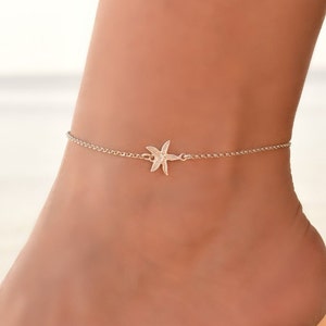 Starfish Anklet, Sterling Silver Anklets for Women, Boho Anklet Silver, Dainty silver Ankle Chain, Beach Ankle Bracelet