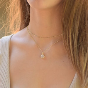Zierliche Layered Mondstein Halsketten-Set, Layered Gold Halsketten-Set, Doppel Boho Halsketten für Frauen, Zierliche Gold Layered Stone Halskette