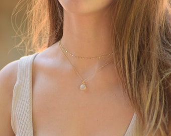 Dainty Layered Moonstone Necklace Set, Layered Gold Necklace Set, Double Boho Necklaces for Women, Dainty Gold Layered Stone Necklace