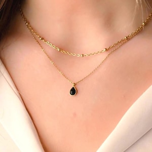 Halsbandset med staplade, fina onyxhalsband för kvinnor, Halsband med dubbel guldkedja, Halsband med svart guld-onyx