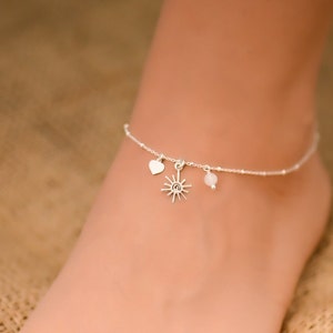 Sun Anklet, Anklets for Women, Ankle Bracelets for Women, Moonstone anklet, Sterling Silver Sun Ankle Bracelet