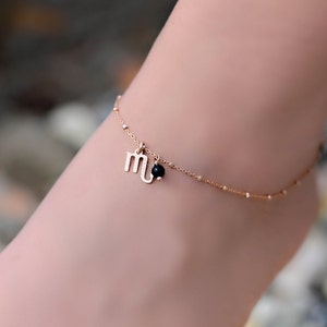 Rose Gold Scorpio Zodiac Anklet, Anklet, Anklets for Women, Rose Gold Ankle Bracelet, Onyx Anklet, Ankle Bracelet for Women, Zodiac Jewelry