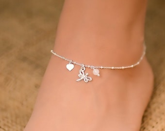Dragonfly Anklet, Anklet, Dragonfly Ankle Bracelet, Anklets for Women, Sterling Silver Ankle Bracelet, Boho Anklet, Dragonfly Jewelry