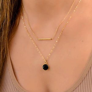 Black Onyx Stone Layer Necklace, Gold Necklace for Women, Layered Gemstone Necklace, Layered Gold Necklace set, Double layer necklace