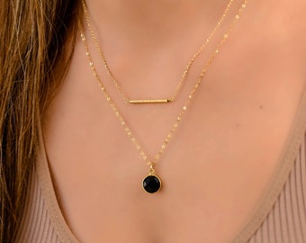 Double Layer Gold Necklace, Black Onyx Necklace, Dainty  Layered Necklace Set, Gold Necklaces for Women, Black Onyx Stone Necklace