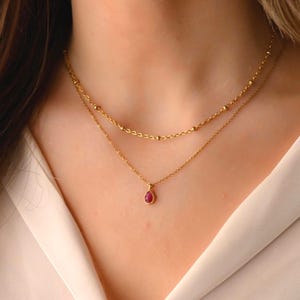 Ensemble de colliers chaîne double épaisseur, pile de colliers en or délicats, ensemble de colliers en or superposé, colliers en or rubis pour femme