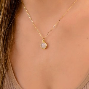Dainty Champagne Gold Necklace, Gold Necklaces for Women, Moonstone Stone Pendant Necklace, Natural Stone Necklace for Women