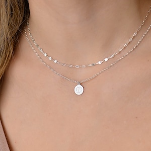 Layered Initial Necklace Set, Layered Necklace, Double Layer Initial Disc Pendant Necklace, 925 Silver Necklaces for Women