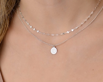 Double Layer Initial Necklace, Layered Necklace Set, 925 Silver Necklaces for Women, Dainty Necklace Set Silver Initial