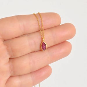 Dainty Ruby Small Pendant Necklace Gold, Ruby Necklace, Dainty Gold Necklace, Necklaces for Women, Ruby Jewelry Gift