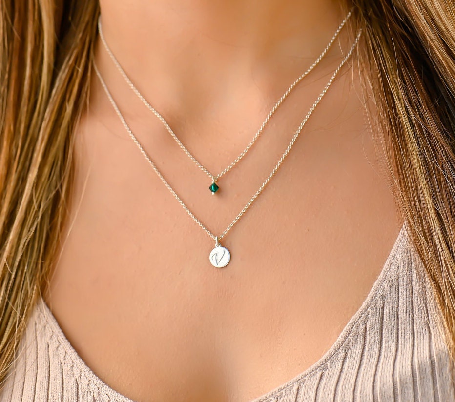 Double layered outlet initial necklace