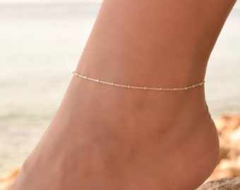 Dainty Silver Ankle Chain, Sterling Silver Anklets for Women, Simple Anklet, Silver Beach Anklet, Sterling Silver Ankle Bracelet  for Women