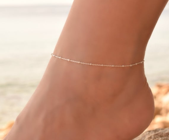 Dainty Silver Ankle Chain, Sterling Silver Anklets for Women, Simple Anklet, Silver Beach Anklet, Sterling Silver Ankle Bracelet  for Women