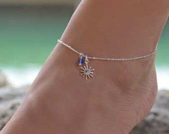 Silber Sonne Fußkettchen, Silber Fußkettchen für Frauen, Fußkettchen, Boho Fußkettchen für Frauen, Fußkettchen für Frauen, Sonne Fußkettchen, Sonne Schmuck