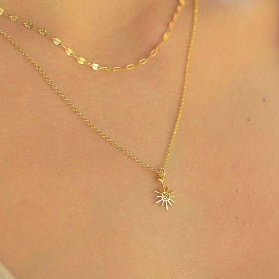 Dainty Boho Sun Layered Necklace Set Boho Necklaces for Women Double Necklace Minimal Gold Sun Necklace Dainty Layered Necklace