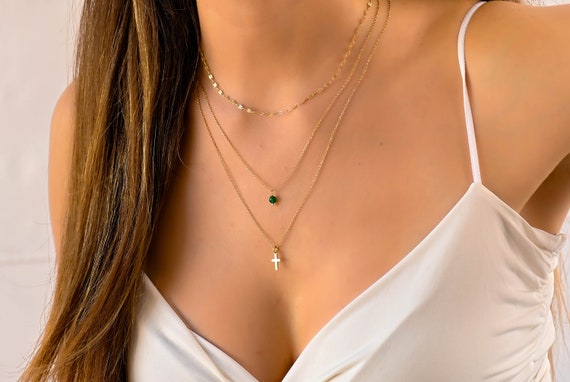 Divine Set Of Three Cross & Curb Chain Layering Necklaces - DSF