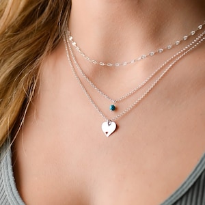 Layered Silver Multi Chain Necklace Set, Silver Multi Strand Necklace, Layered Silver Heart Necklace Set, Sterling Silver Necklace for Women