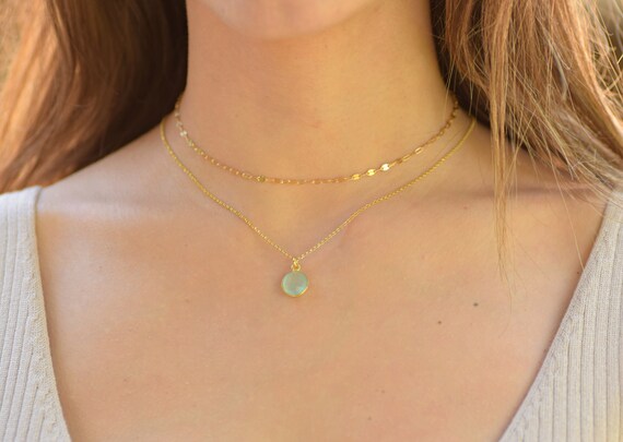 [Golden dew] 18K Gold☆ Dainty Aquamarine Necklace Layered Aquamarine Necklace Set, Layered Gold Necklace Set