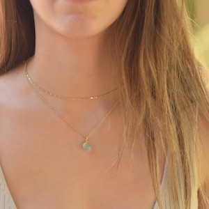 Zierliche Layered Aquamarin Halskette Set, Layered Gold Halskette Set, Doppel Boho Halsketten für Frauen, Zierliche Gold Layered Stein Halskette