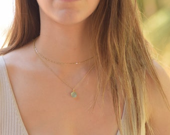 Dainty Layered Aquamarine Necklace Set, Layered Gold Necklace Set, Double Boho Necklaces for Women, Dainty Gold Layered Stone Necklace