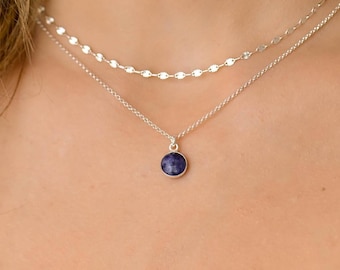 Dark blue sapphire 3 mm oxidized sterling silver necklace – multi