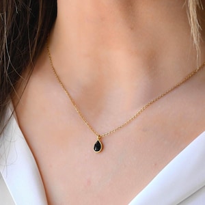 Minimalist Dainty Black Onyx Stone Gold Pendant Necklace, Simple Dainty Gold Necklace, Gold Necklaces for Women
