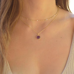 Dainty Layered Amethyst Necklace Set, Layered Gold Necklace Set, Double Boho Necklaces for Women, Dainty Gold Layered Stone Necklace