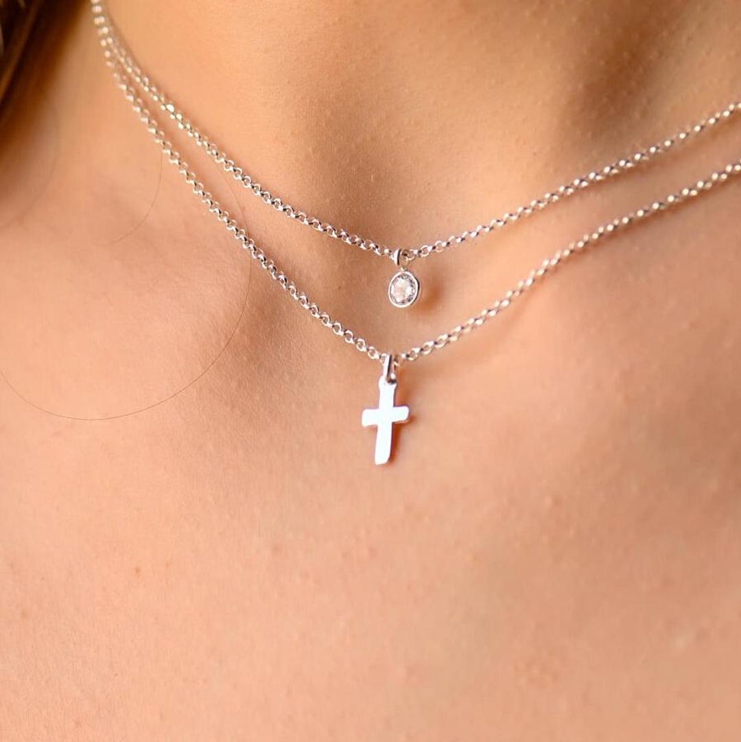 Silver Layered Cross Necklace Set main image 0