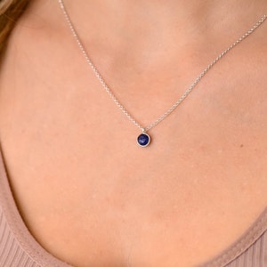 Simple Layering Blue Stone Necklace, Layering Necklace, Dainty Layering Sapphire Blue Stone Necklace, Silver Necklaces for Women