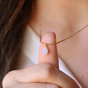 Simple Small White Opal Gold Necklace, Teardrop Opal Pendant Necklace, Gold Necklaces for Women