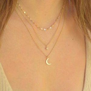 Multi Layered Chains Necklace Set, Layered Gold Necklace Set Boho, Multi Strand Necklace, Dainty Gold Layered Half Moon Moonstone Necklace