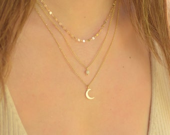 Layered Multi Strand Necklace Set, Layered Necklaces for women, Boho Layered Necklace, Dainty Layered Moon Necklace Gold