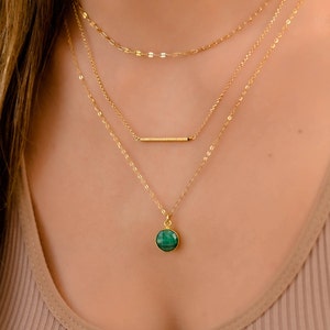 Multi Layer Stone Necklace, Multi Strand Necklaces, Layered Necklace Set Gold, Boho Necklaces for Women, Emerald Green Stone Gold Necklace