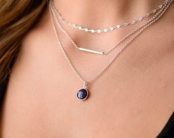 Dark blue sapphire 3 mm oxidized sterling silver necklace – multi