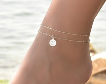 Dainty Initisl Anklet, Anklet, Silver Anklets for Women, Boho Anklets for Women, Sterling Silver Ankle Bracelet Set, Silver Ankle Chain