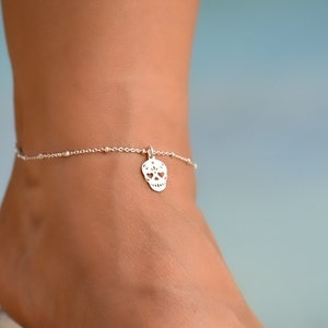 Sugar Skull Anklet, Anklets for Women, Sterling Silver Anklet, Ankle Bracelets for Women, Day of the dead, Sugar Skull Gift
