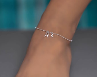 Pisces Moon Anklet, Anklet, Ankle Bracelet, Anklets for Women Sterling Silver, Pisces Zodiac Ankle Bracelet, Celestial anklet