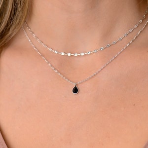 Schwarzer Onyx Sterling Silber Halskette, Halsketten für Frauen, geschichtetes Halsketten-Set, zierliche schwarze Onyx-Stein-Halskette, Doppel-Halsketten für Frauen