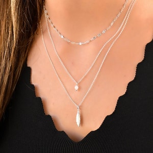 Layered Multilayer Boho Halsketten Set, Silber Multi Strang Halskette, Layered Silber Boho Halsketten Set, Sterling Silber Halsketten für Frauen