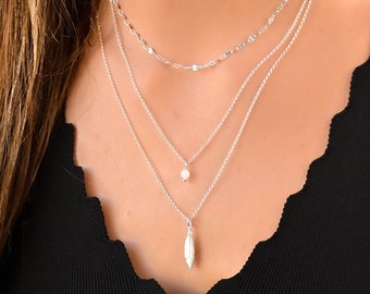 Mehrschichtige Multi-Kette Halskette Set, Silber Multi Strang Halskette, Layered Silber Boho Halsketten Set, Sterling Silber Halsketten für Frauen