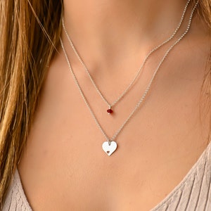 Heart Birthstone Necklace, Necklaces for Women, Layered Heart Necklace Set, Heart Necklaces for Women, Dainty Double Necklaces for Women